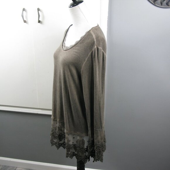 Kaktus Muted Brown Knit Tunic with Semi Sheer Lace Trim Size Medium - Picture 3 of 7